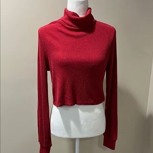 Garage Red Ribbed Long Sleeve Turtleneck Crop Top Size M